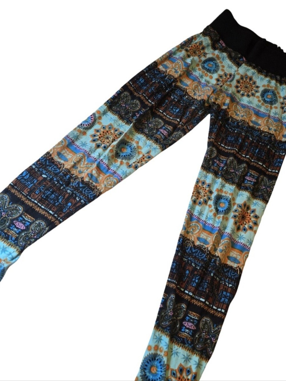 Festival Bold Blue Multi-Patterned Boho Leggings